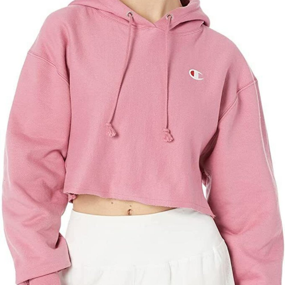 Champion Pink Crop Reverse Weave Hoodie Small